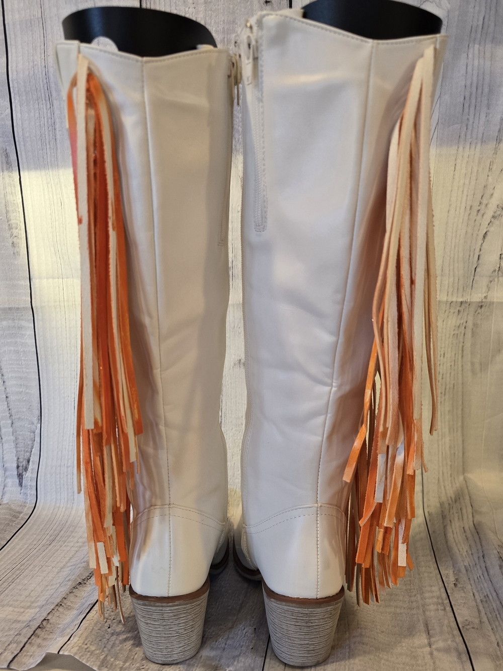 Tennessee White And Orange Custom Fringe Western Boots (9) - Picture 3 of 5